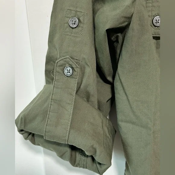 Express Design Studio Olive Green Military-Style Fitted Button Down Shirt – S - Picture 4 of 5